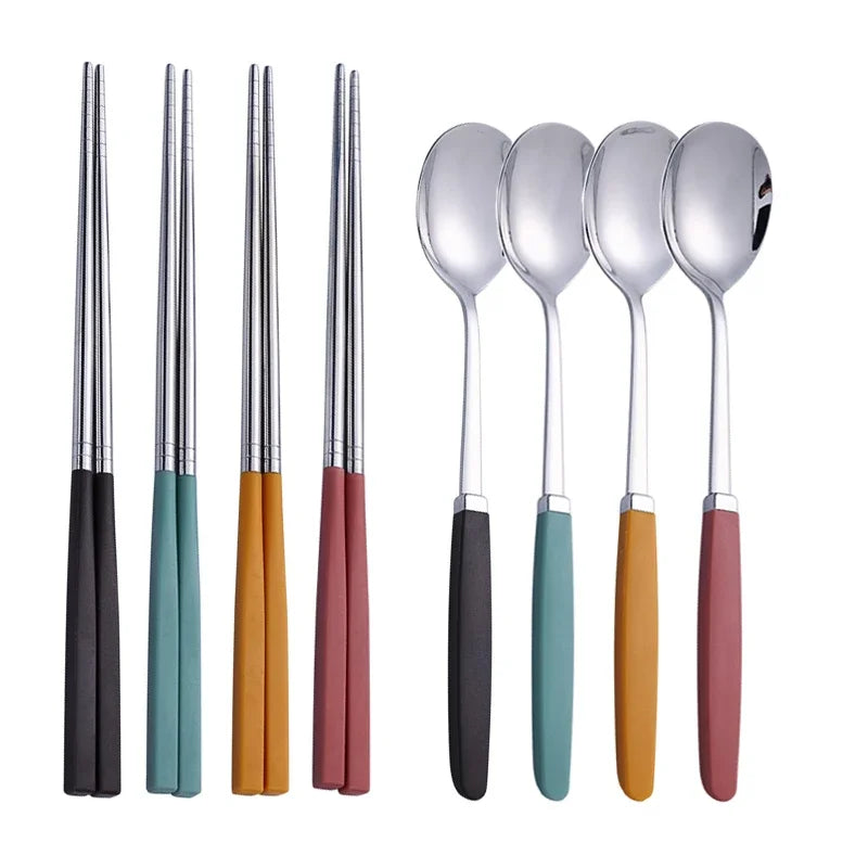 Luxury Cutlery Set Korean Chopsticks Spoon Dinnerware Stainless Steel Tableware Set