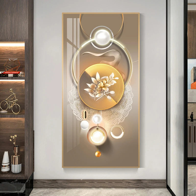 Modern Light Luxury Chinese Vase Flower Canvas Painting Geometric Entrance