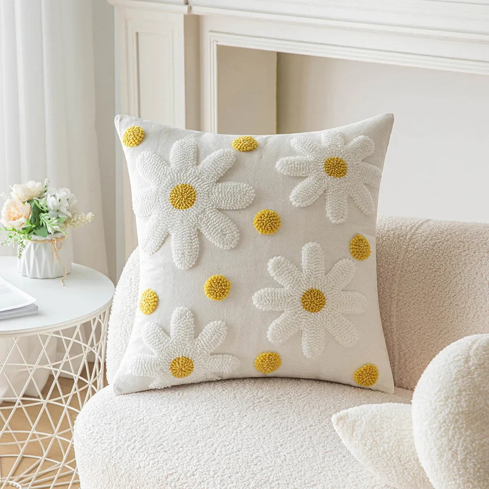 Flower Throw Pillow Covers Square Simple Sofa Pillow Cases Stamping Waist Cushion