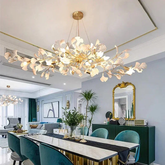 Modern Nordic Ginkgo Branch Leaf G9 LED Ceiling Chandelier For Living Dining Room