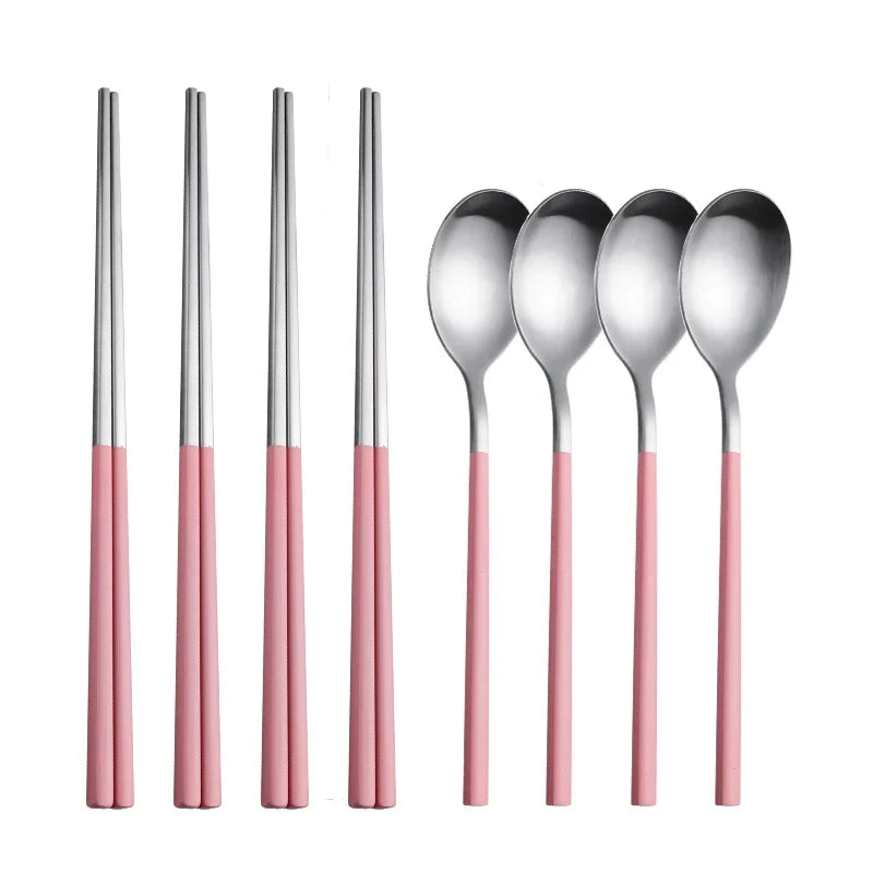 Cutlery Set Stainelss Steel Tableware Set Korean Spoons Chopsticks Dinner Set