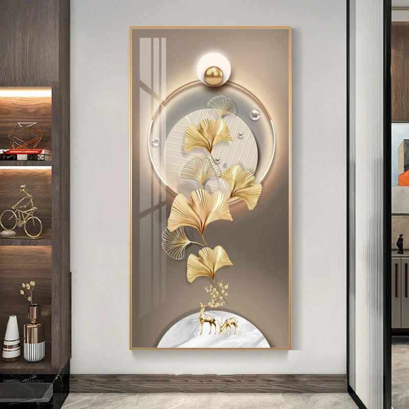 Modern Light Luxury Chinese Vase Flower Canvas Painting Geometric Entrance