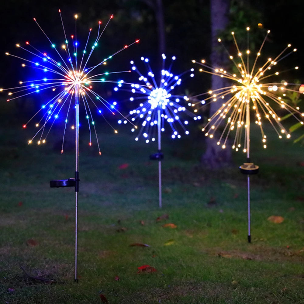 LED Solar Firework Fairy Lights Outdoor Waterproof Lawn Pathway Garden Lights