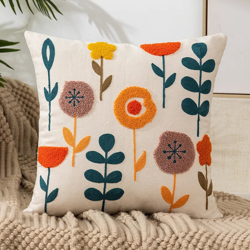Flower Throw Pillow Covers Square Simple Sofa Pillow Cases Stamping Waist Cushion