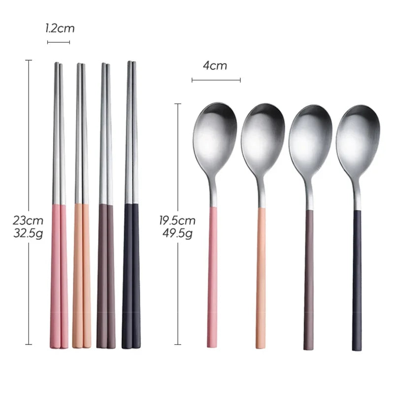 Cutlery Set Stainelss Steel Tableware Set Korean Spoons Chopsticks Dinner Set