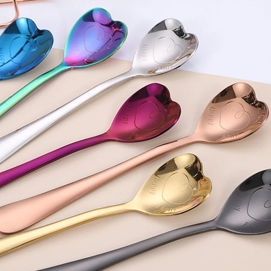 New Stainless Steel Heart Shape Coffee Spoon